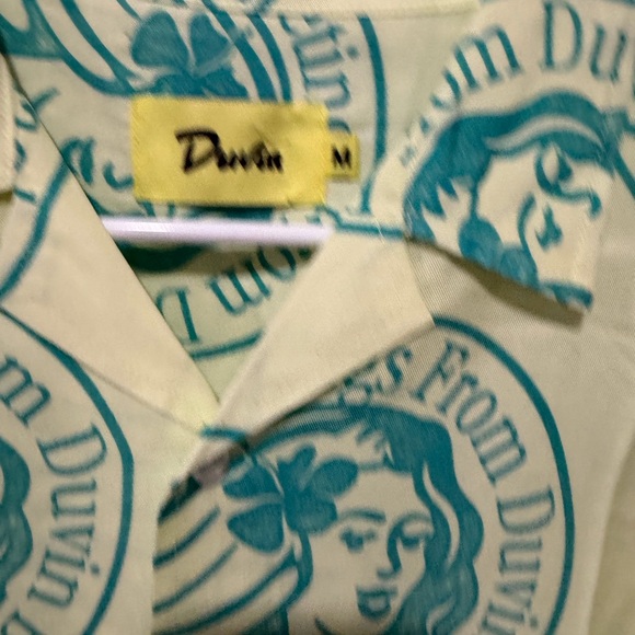 Duvin Long Hair Dont Care Button Up Hawaiian Shirt Mens Medium Yellow Green New - Picture 4 of 5